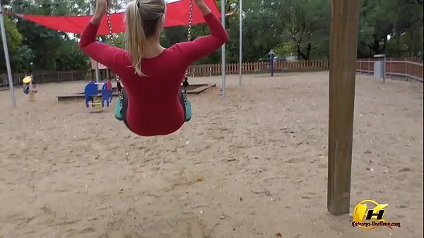 Katerina Hartlova naked in Public place and get fun on swing