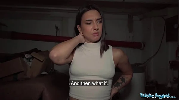 Public Agent Beautiful Brunette Biology Student Cums Over a Stranger Cock