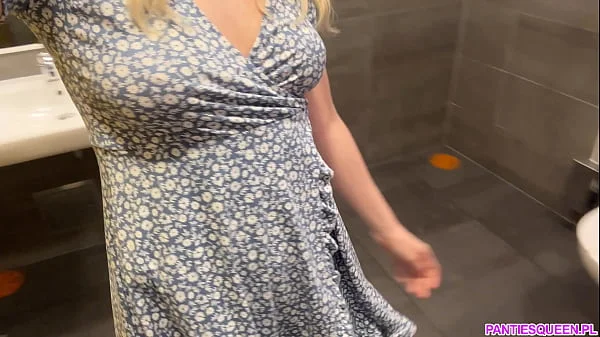 Hot blonde flashes and masturbates big pumped pussy in public restaurant