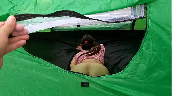 I peeping on my stepsister masturbating in a tent outside and shaking with orgasm - Lesbian Illusion Girls