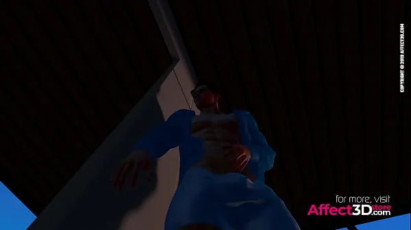 Muscle guy fucking a big tits futa babe in the shower in a 3d porn animation