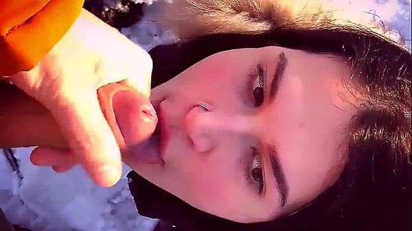 Risky sucking a stranger in a public park and swallowing hot cum
