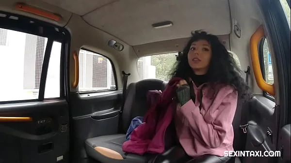 Sexy student pays for the taxi ride with a hot cock ride
