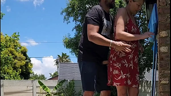 Outdoor quickie got caught by a neighbour looking over the wall