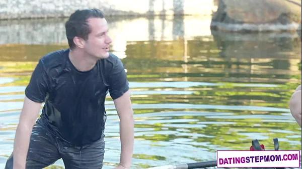 Huge tits MILF Kira Queen dates a young guy who was her friends stepson