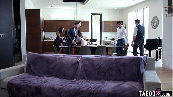 Boring housewife tries something new on this dinner party in their new home