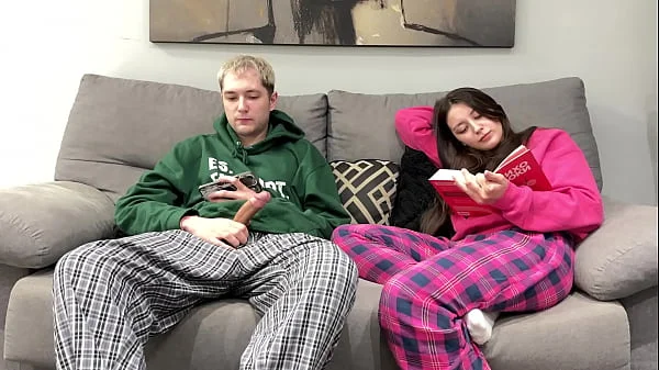 Step Brother Watch Porn and Jerk Off Next To Step Sister! But She Decide Handjob Him Instead Reading Boring Book