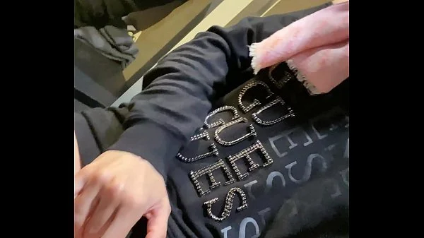 Secretly pussy fingered to orgasm in shopping center dressing room