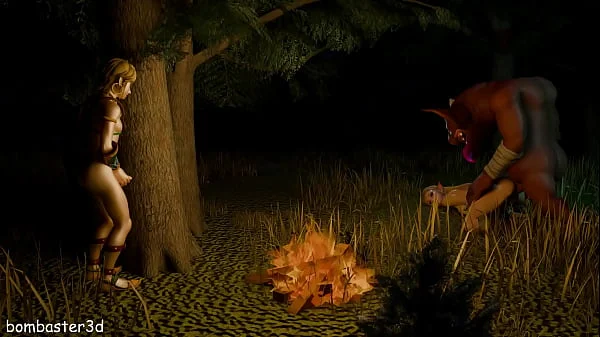 Zelda fucks the monster and masturbates while Link jerks off