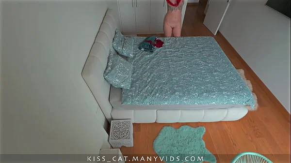 Naughty step son filmed sex with step mom in a shared bed for friend / Fuck with hot step mother