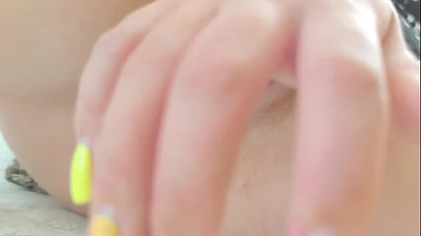 Excited girl masturbates her small pussy through black panties to orgasm