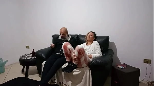 Stepfather comes home and finds his stepdaughter on the couch and she seduces him until they have sex.