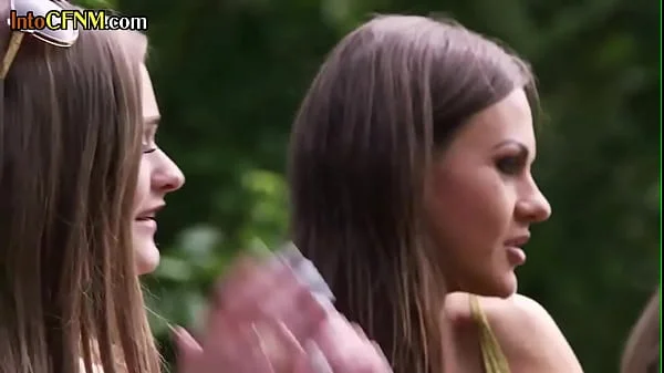 CFNM group public BJ and HJ by femdom babes outdoor