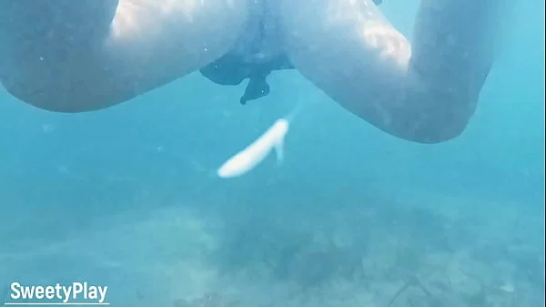 Underwater creampie while swimming after cum inside pussy
