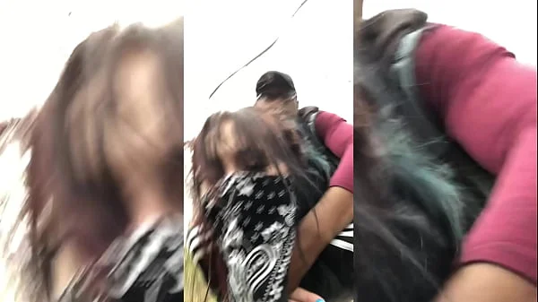 Emo slut gets fucked on tree stump in public