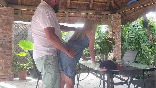 Creampie Fucking my best friends wife on the patio while he is at work