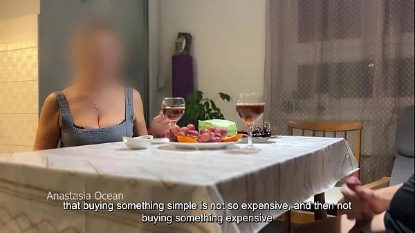 My husband jerking hidden front of my step mom under a table during their talk.