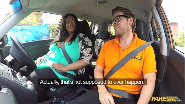 Fake Driving School - Ebony BBW takes off her BIG PANTIES and has sex in a car