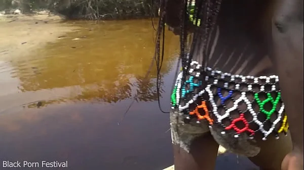 Hot skinny African village not even surprised to get fuck unexpectedly while she was bathing outdoor in the forrest