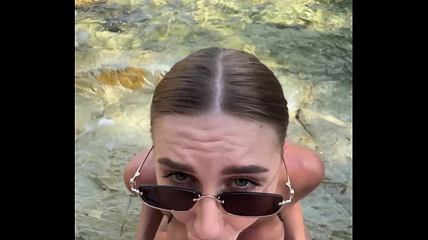 Best blowjob with cum on face and tits from a stranger on the beach