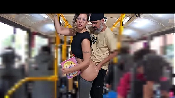 Slutty Student Gets Cumshot in Public on the Bus