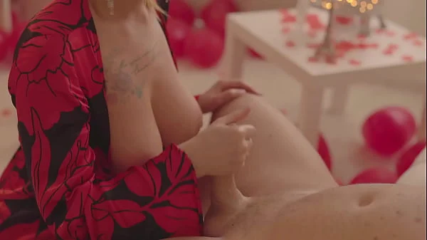 Romantic blowjob and titsjob