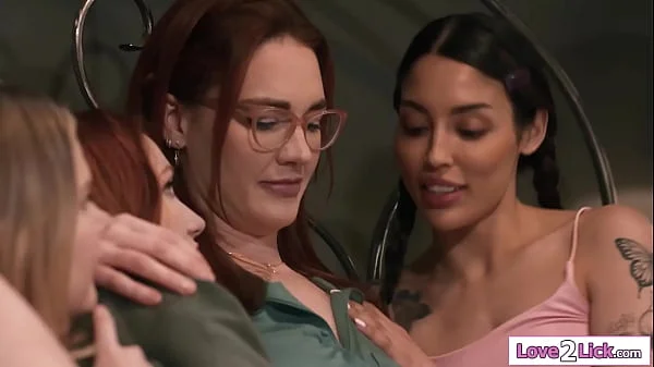 Redhead milf stepmom has sex with her stepdaughter and bffs