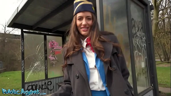 Public Agent - Big tits brunette air hostess Coco Bae POV blowjob hot sex outdoors fast hard fuck