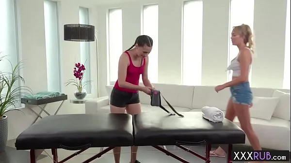 Hot MILF lesbians massage and fingering in threesome