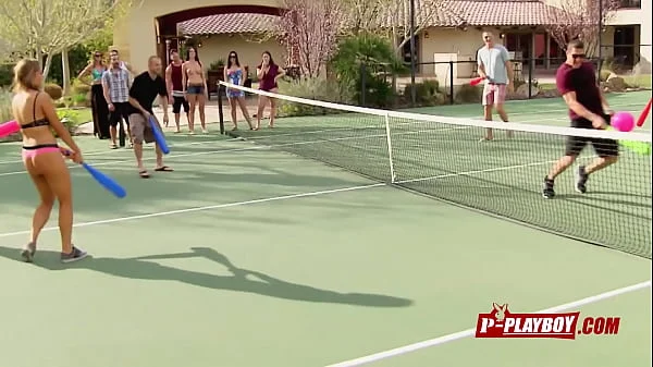 Chloe exposes her big titties while meeting other horny couples