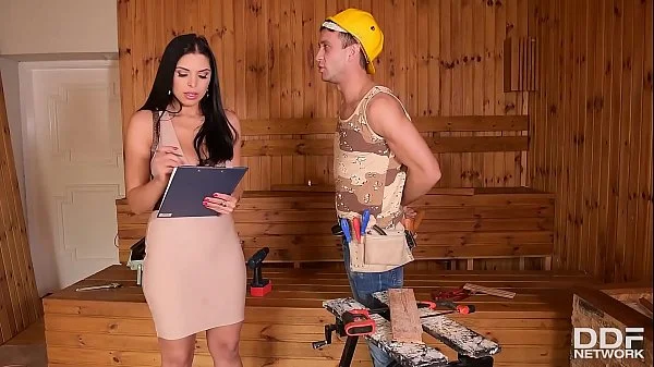 Handyman gets to fill busty Kira Queen's tight wet pussy with veiny cock