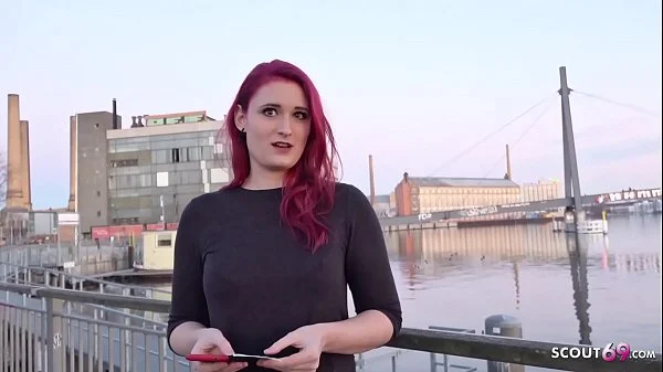 GERMAN SCOUT - Rothaarige Studentin Melina bei Strassen Casting fuer Geld gefickt