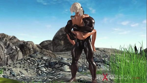 Anal sex on the jungle! A sexy girl dreams to have sex with a black man on a lost island