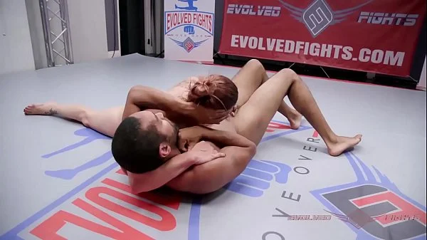 Busty Bella Rossi interracial mixed nude wrestling fight