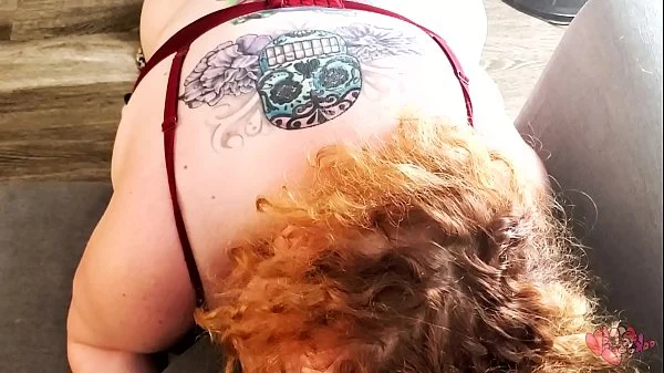 redhead sucking off and taking his creampie