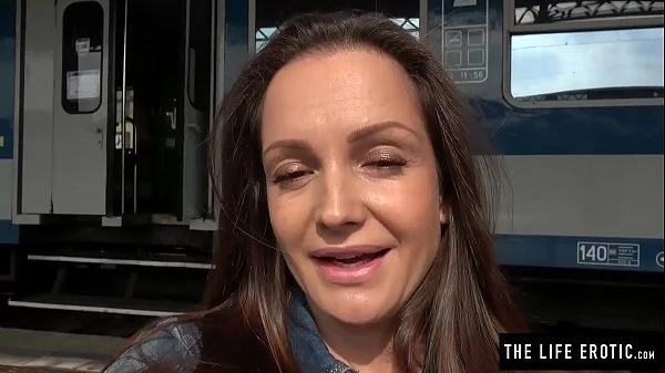 Tall skinny girl almost caught masturbating in public at a train station