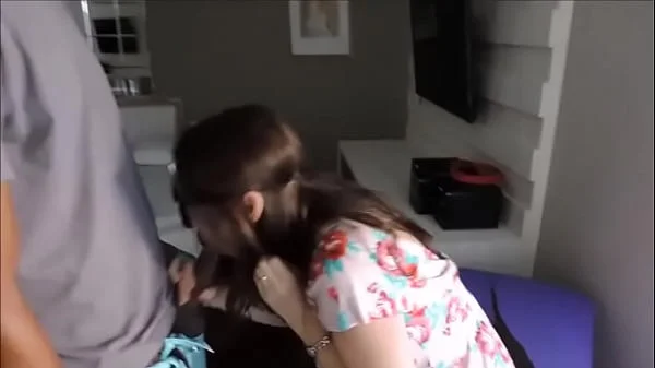 Wife jerks off BBC in her mouth while hubby watches