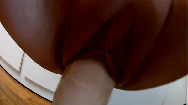 Hot Wife pumped pussy riding on a huge dildo got an orgasm, then double penetration in pussy & creampie pussy closeup. Part.1 - Vaginal pump, huge dildo, orgasm.