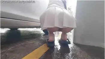 Teaser - Washing Car In Risky White Transparent Clothing - Moriya Exhibit