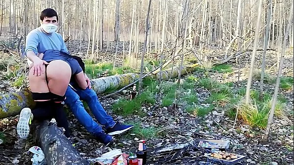 Sex on nature with corona mask