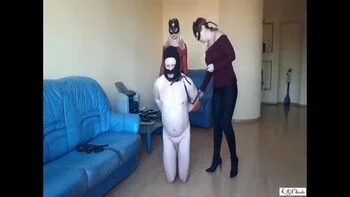 KRNStudio FFM Handjob Session 129 - Amateur Lactating Masked Slave Spanked and Milked