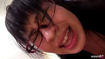 Petite Japanese Teen with Glasses Hairy Pussy Seduced to Creampie Fuck in Uncensored JAV