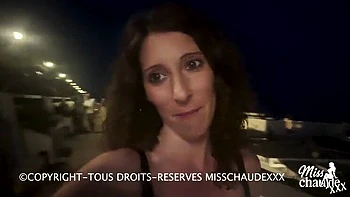 French amateur slut Misschaudexxx gets public outdoor blowjob bar bukkake with big natural tits and deep throat