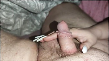 Sensual Handjob With Long White Nails Without Cumshot