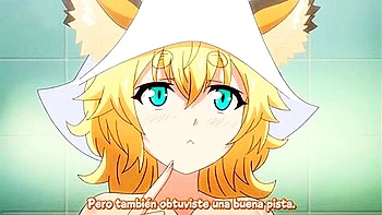 She lets out a pleasurable moan as the men's penises are inserted into her.