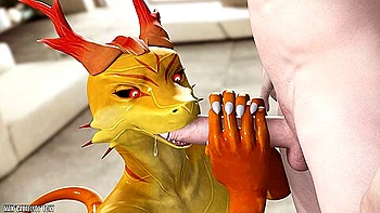 Dragon Girl Gives A Sexy Blowjob To A Man
