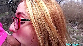 Sexy Redhead Student 18+ Nerd In Glasses Fucking In The Bushes - Outdoor Reality Porn