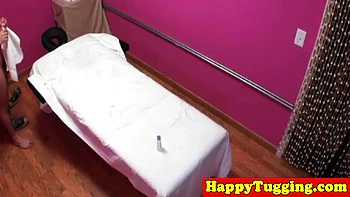 Real Busty Asian Masseuse Tugs Dick