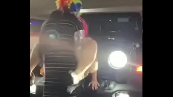 Pink hair whore gets pounded on jeep