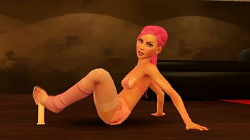 Pink Is Using Her Dildo with Her Feet